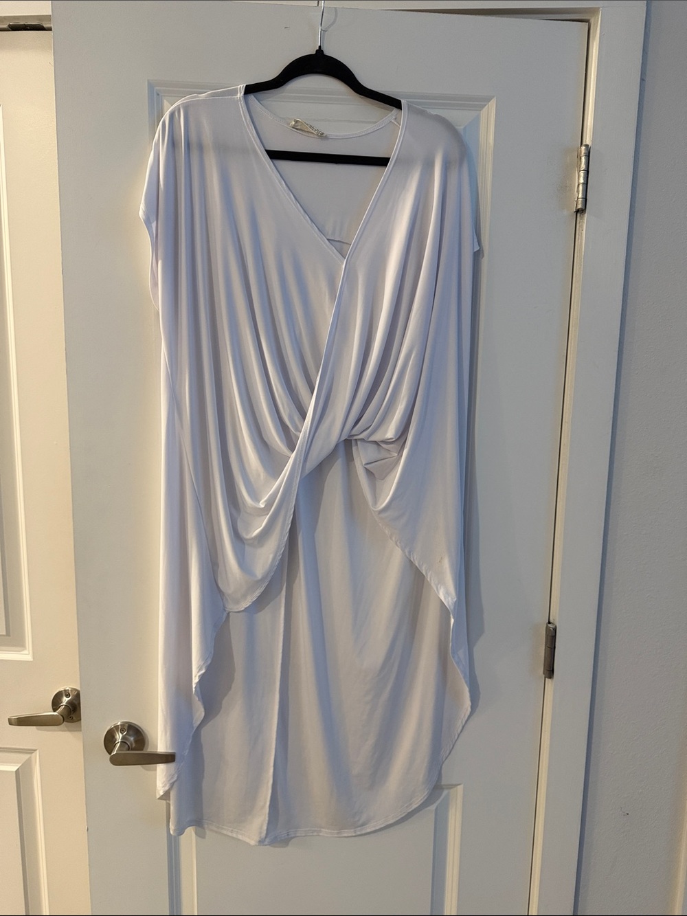 Light Gray High-Low Draped V-Neck Women’s Dress